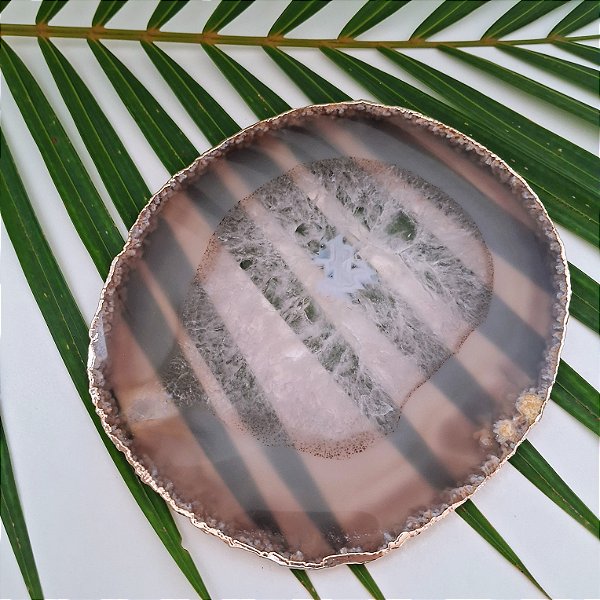 Chapa Ágata Cinza - Borda Dourada