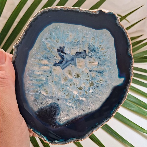 Chapa Ágata Azul - Borda Dourada
