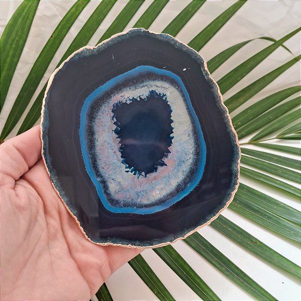 Chapa Ágata Azul - Borda Dourada