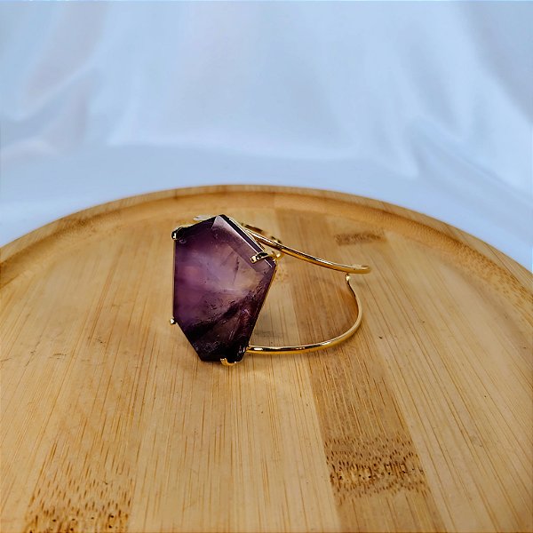 Bracelete Lapidado Ametista - Folheado a Ouro
