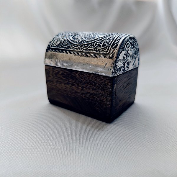 Caixa Indiana Decorada Mandala PP Madeira - Prateado Envelhecido