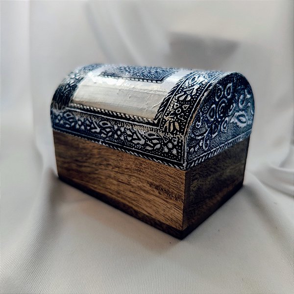 Caixa Indiana Decorada Mandala G Madeira - Prateado Envelhecido