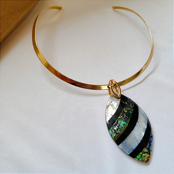 Colar Aro Nautilus e Abalone - Folheado a Ouro
