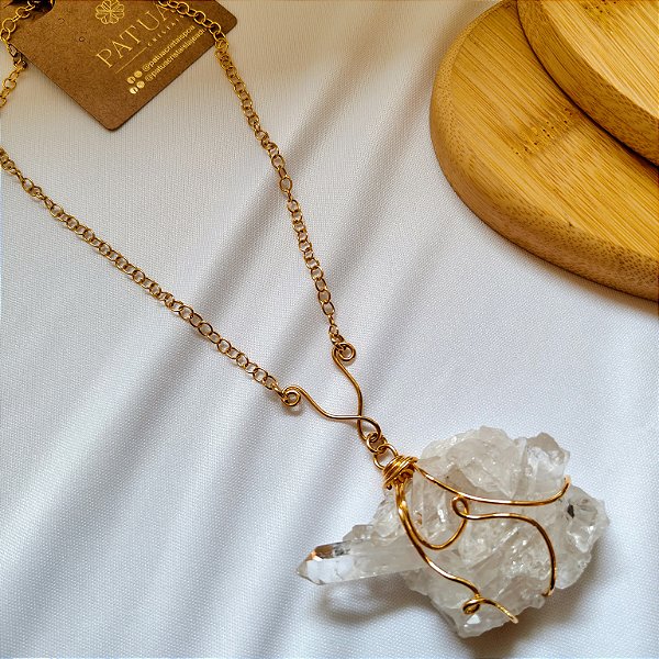Colar Agrupamento Cristal de Quartzo - Banho Ouro