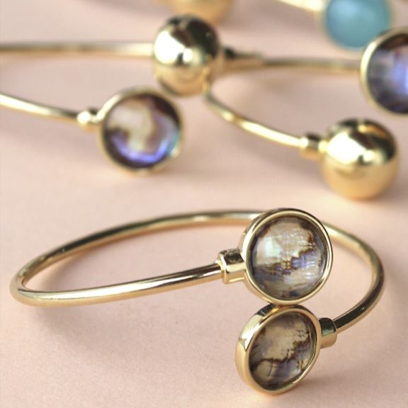 Bracelete Com Ponta Concha Abalone -  Folheado a Ouro
