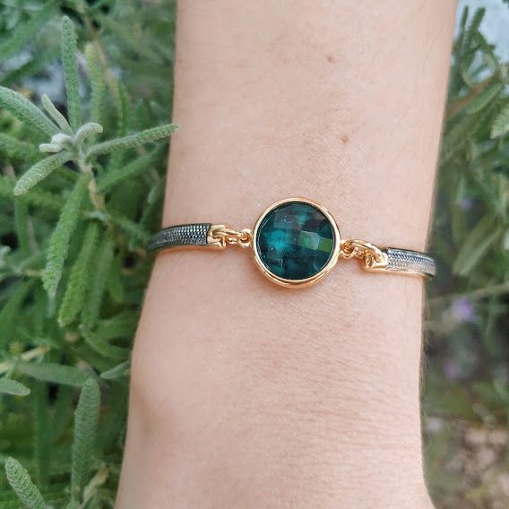 Pulseira Esmeralda Facetada com Detalhes em Ródio Negro