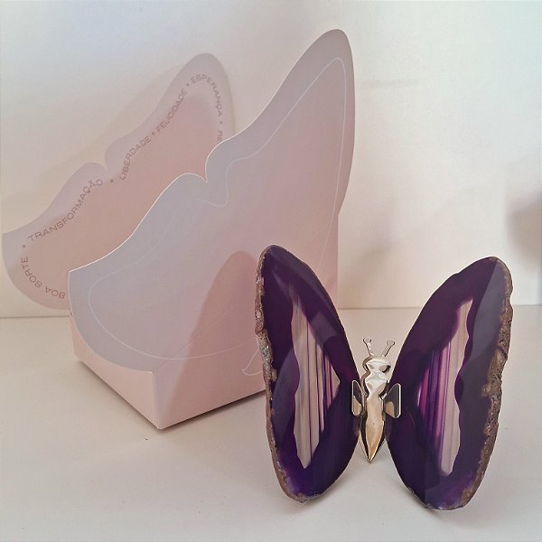 Borboleta Ágata Roxa - Prata - Coleção Asas