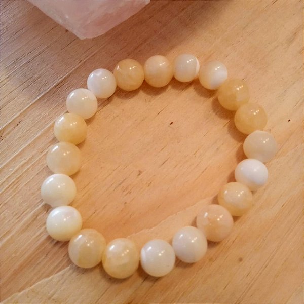 Pulseira Calcita Laranja e Madrepérola Contas 8 mm