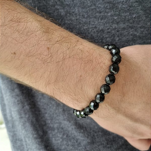 Pulseira Turmalina Negra Facetada -  Conta 8 mm