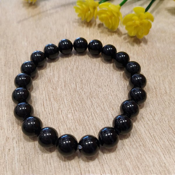 Pulseira Turmalina Negra  Contas 8mm