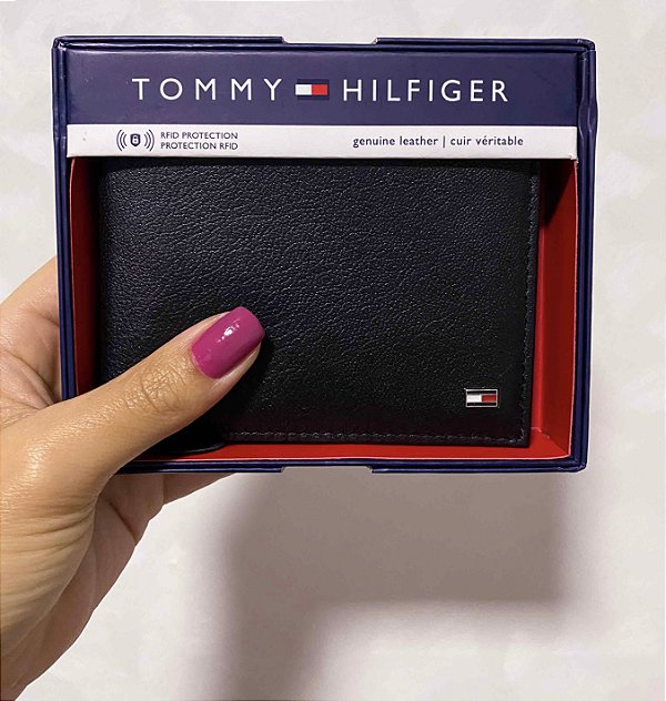 Carteira de Couro Masculina Preta Thommy Hilfiger