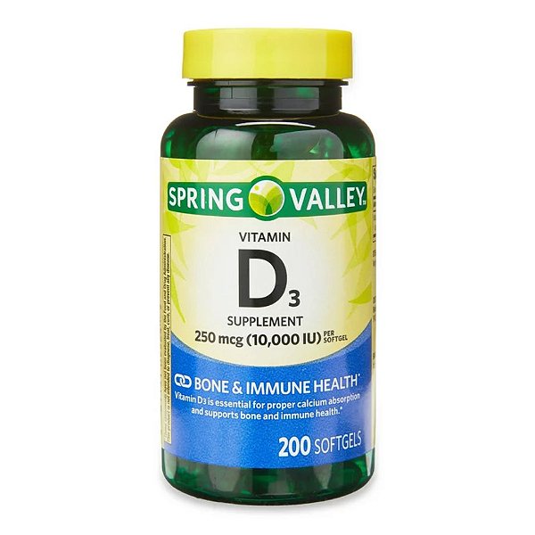 Spring Valley - Vitamina D3 250 mcg, 10.000 UI, 200 Softgels