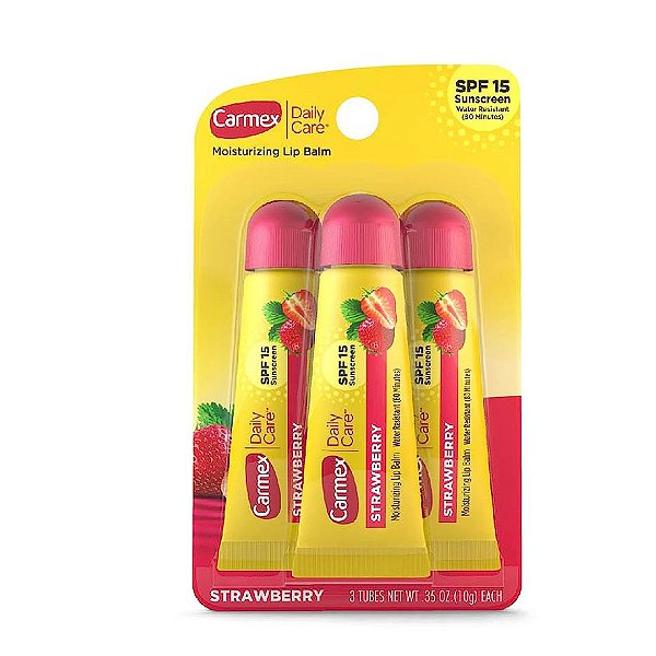 Carmex Lip Balm Morango Hidratante Labial Bisnaga - Kit Com 3 Unidades