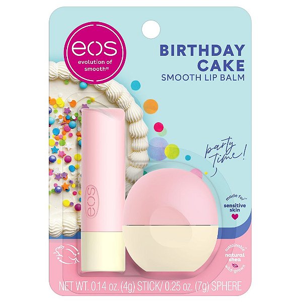 Eos Lip Balm Birthday Cake Bastão + Esfera - Hidratante Labial