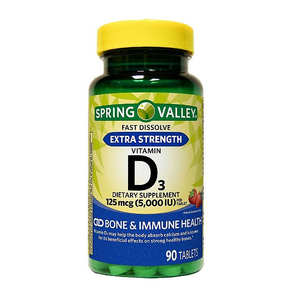 Spring Valley - Vitamina D3 125 mcg, 5.000 UI, Fast Dissolve 90 Tabletes