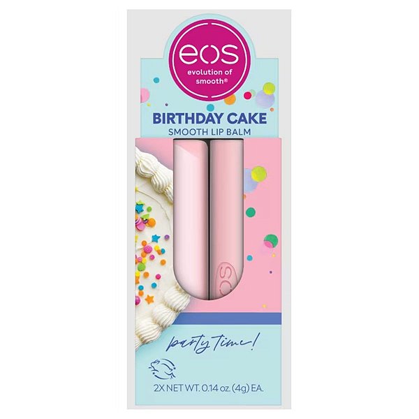Eos Kit Lip Balm Birthday Cake Bastão - Hidratante Labial - Kit com 2 un