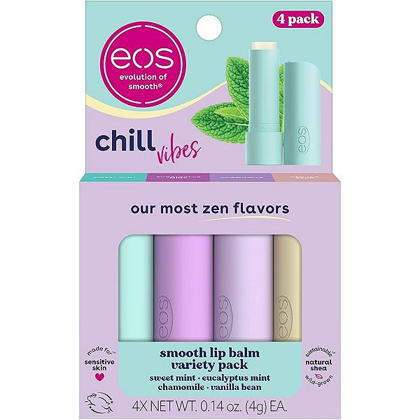Eos Lip Balm Bastão Chill Vibes 4 Unidades - Hidratante Labial