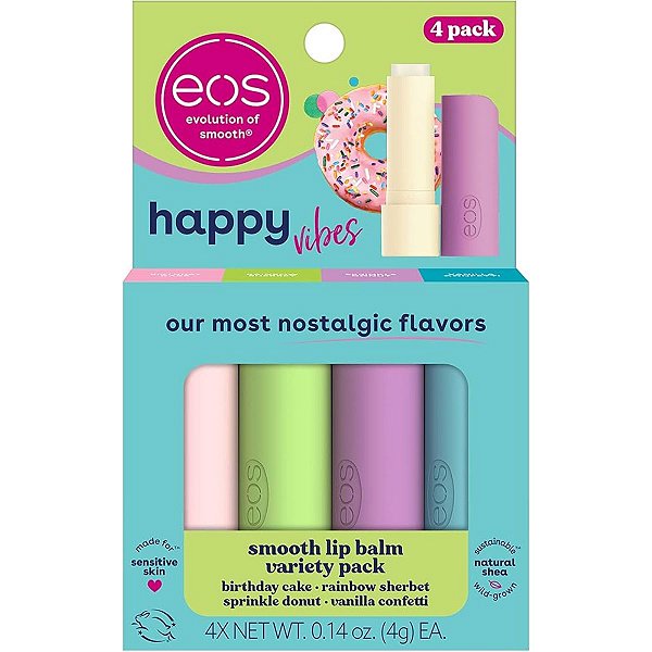 Eos Lip Balm Bastão Happy Vibes 4 Unidades - Hidratante Labial