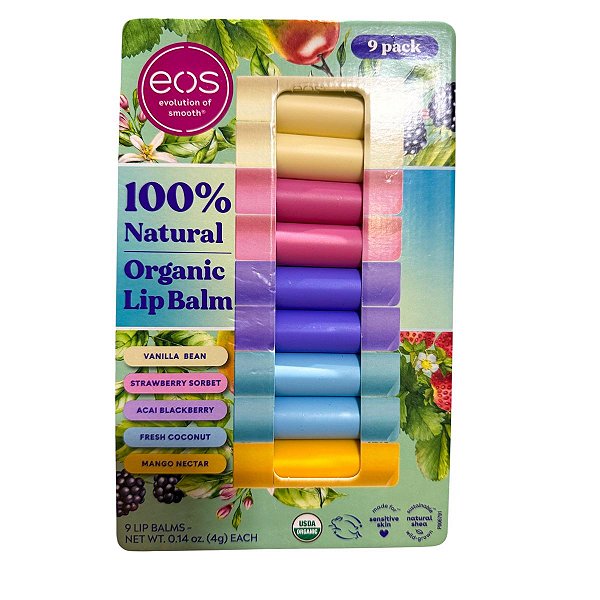 Eos Kit Lip Balm Bastão 100% natural - Hidratante Labial - 9 unidades