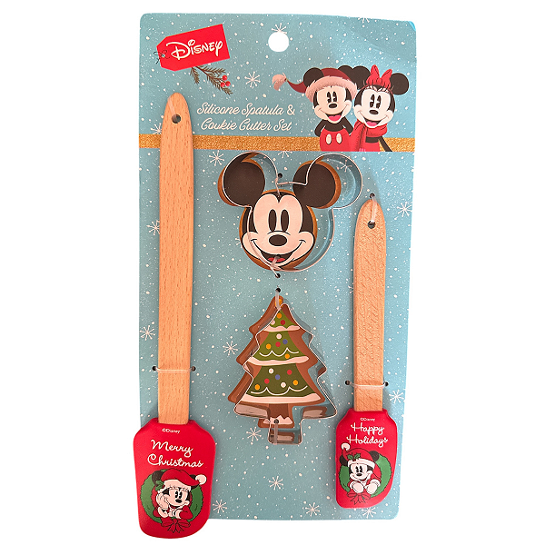 Disney - Kit de 4 Peças de Espátula de Silicone e Cortador de Biscoitos - Mickey e Minnie Natal
