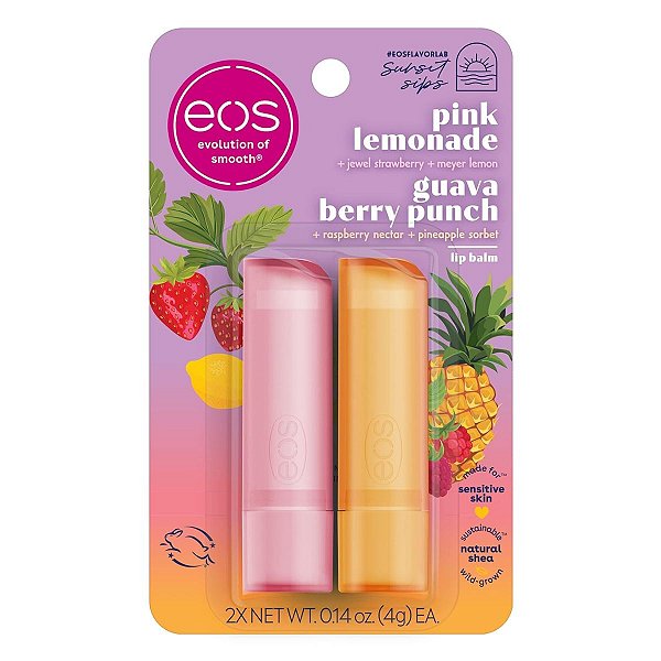 Eos Kit Lip Balm Bastão Pink Lemonade & Guava Berry Punch - Hidratante Labial