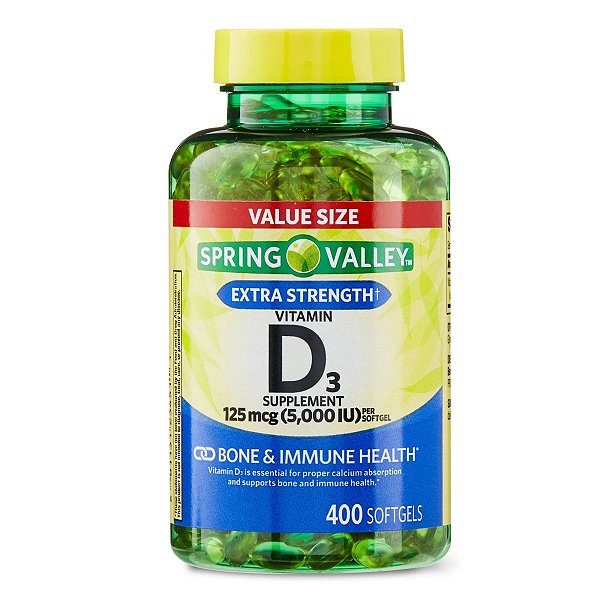 Spring Valley - Vitamina D3 125mcg (5,000 IU) 400 Softgels (LACRE ROMPIDO)