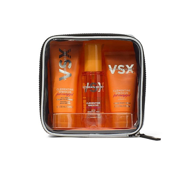 (SOB ENCOMENDA) Victoria's Secret - Kit Travel Clementine Hibiscus Feel Energized