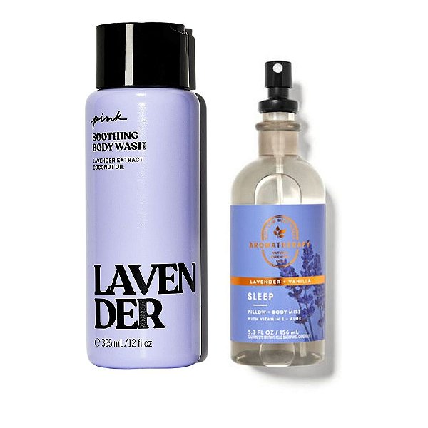 Kit Victoria's Secret PINK Gel de Banho Corporal Lavender Body Wash + Bath & Body Works Lavender Vanilla Pillow and Body Mist