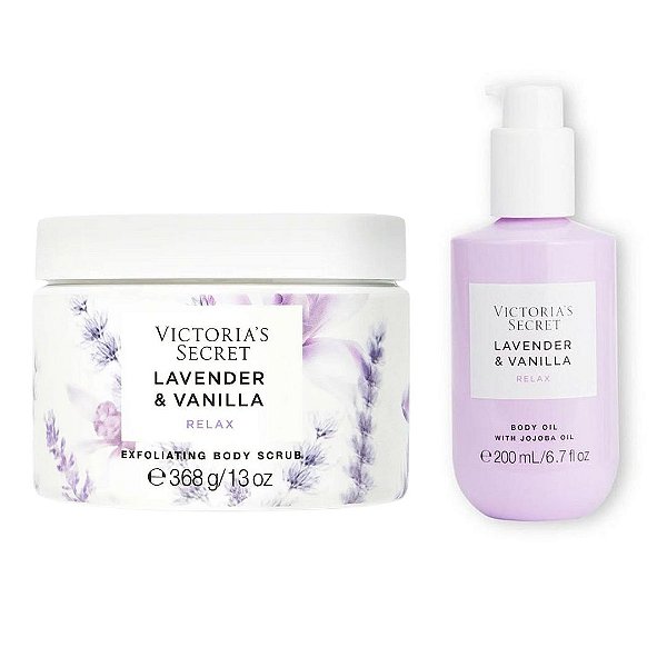 Kit Victoria's Secret Esfoliante Corporal Body Scrub Lavender & Vanilla + Óleo Corporal Hidratante Body Oil Lavender & Vanilla