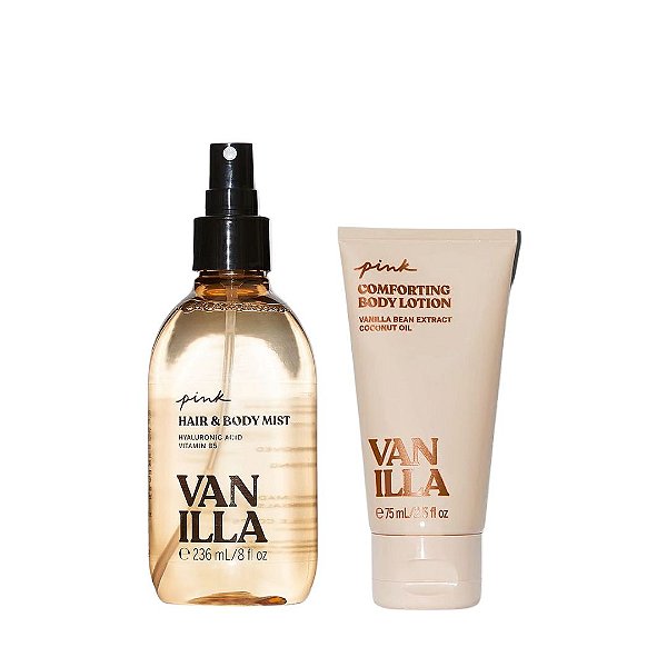Kit Victoria's Secret PINK Vanilla Hair & Body Mist + Mini Loção Corporal Vanilla Body Lotion