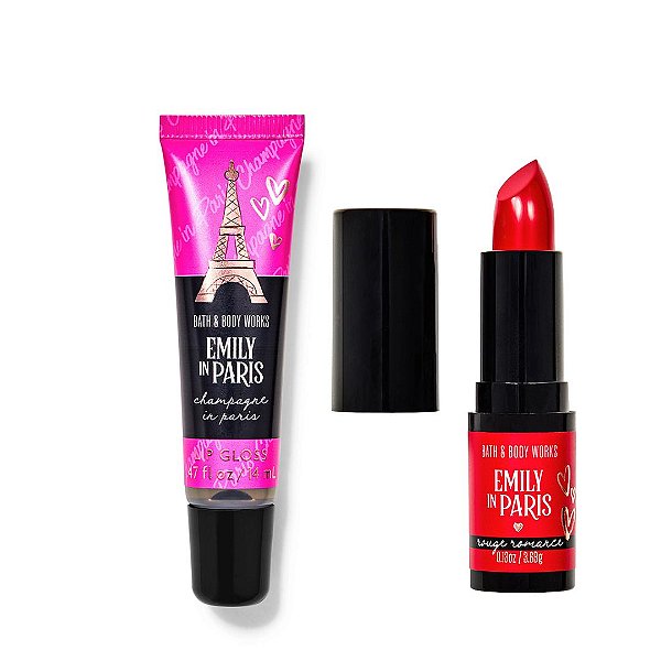 Kit Bath Body & Works Gloss Labial Emily in Paris Champagne In Paris + Batom Emily in Paris Rouge Romance