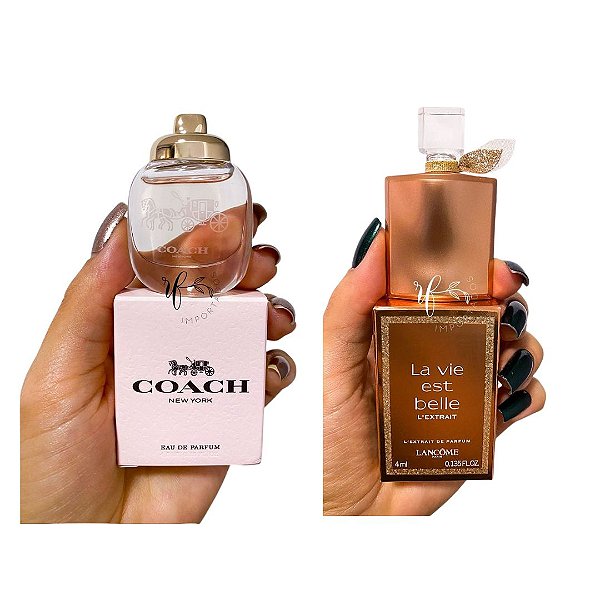 Kit Miniatura Perfume Coach New York Feminino Edp 4.5ml + Miniatura Perfume La Vie Est Belle Gold Extrait Feminino Edp 4ml