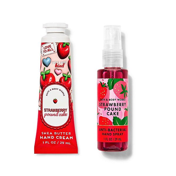 Kit Bath & Body Works Hidratante Para As Mãos Strawberry Pound Cake + Álcool Em Spray Antisséptico Para Mãos