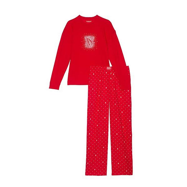 Victoria's Secret - Pijama Vermelho Flannel Manga Longa Feminino Tamanho XS