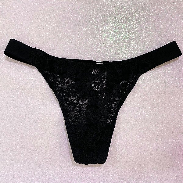 Victoria's Secret PINK - Calcinha Renda Preta Tamanho M