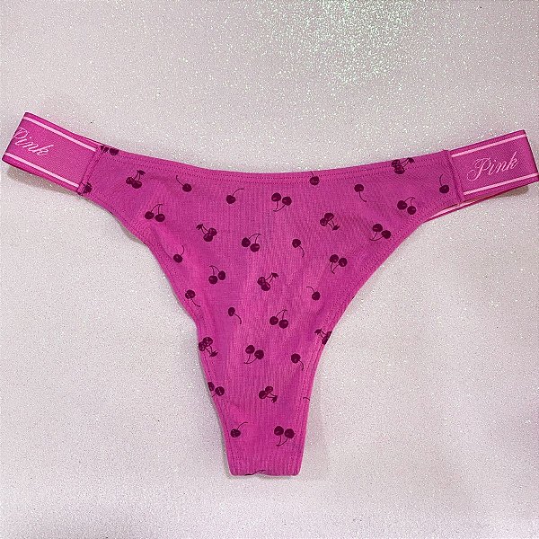 Victoria's Secret PINK - Calcinha Algodão Rosa Com Estampa de Cereja Tamanho S/P