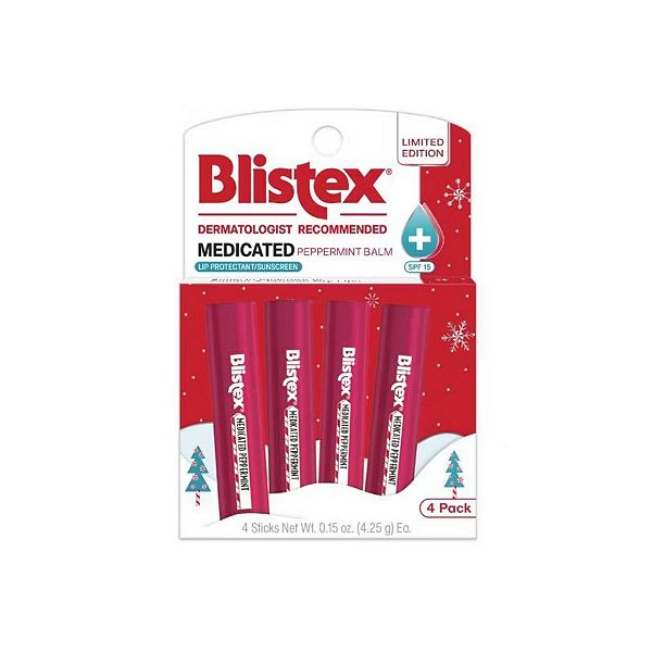 Blistex - Kit Lip Balm Hidratante Labial Bastão Medicated Peppermint 4 unidades