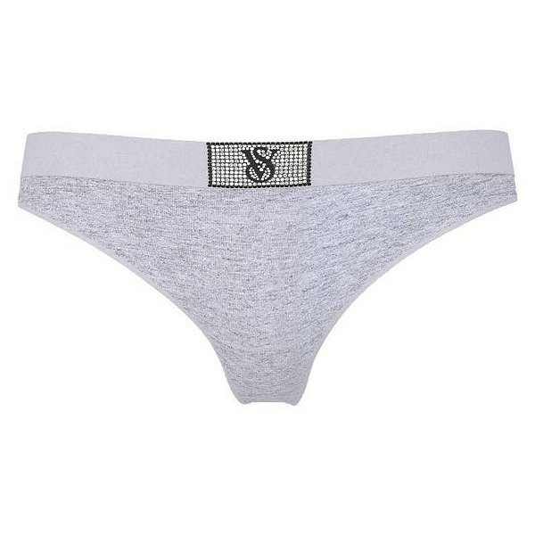 Victoria's Secret - Calcinha Algodão Cinza Com Logo Brilhante Tamanho M