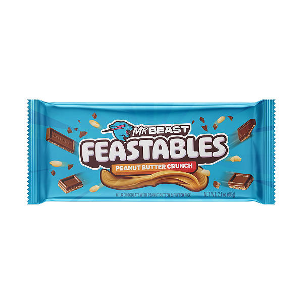 Barra Crocante de Chocolate ao Leite com Pasta de Amendoim Feastables MrBeast 60g - Peanut Butter Crunch