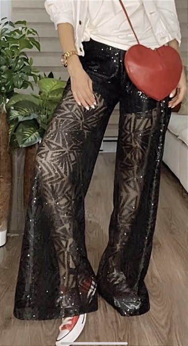 CALÇA DE PAETÊ PRETO MÔNACO
