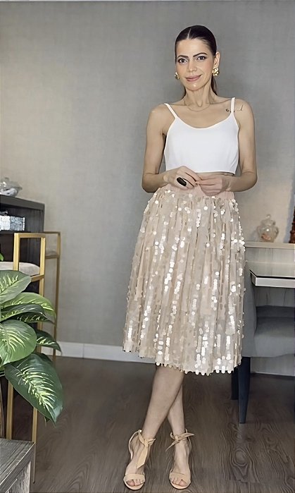 SAIA MIDI PAETÊ NUDE LILLE