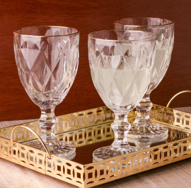 TAÇA DE VIDRO DIAMOND COM FIO DE OURO 325ML - LYOR
