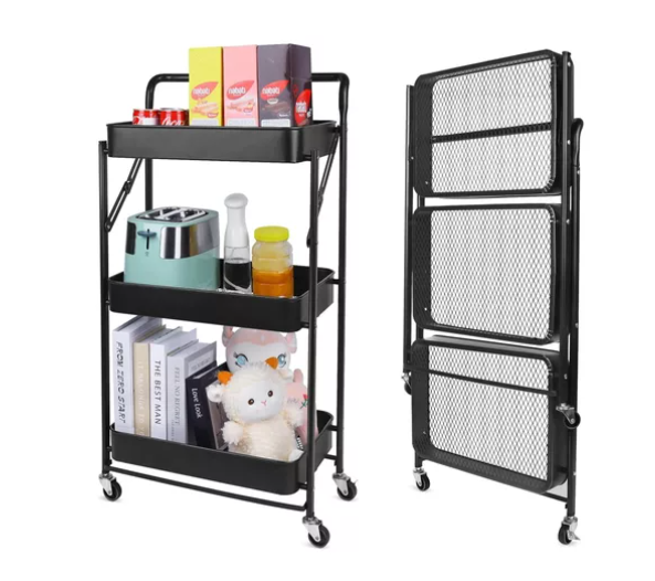 CARRINHO ORGANIZADOR MULTIUSO DE METAL 3 ANDARES COM RODAS PRETO - CLINK