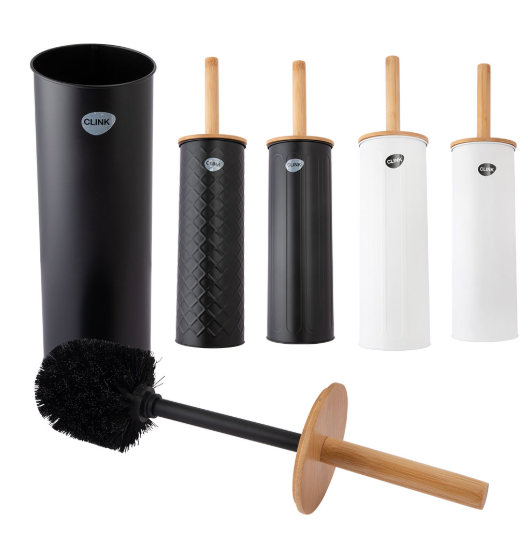 ESCOVA SANITÁRIA DE AÇO INOX COM TAMPA EM BAMBU 38X9CM - CLINK