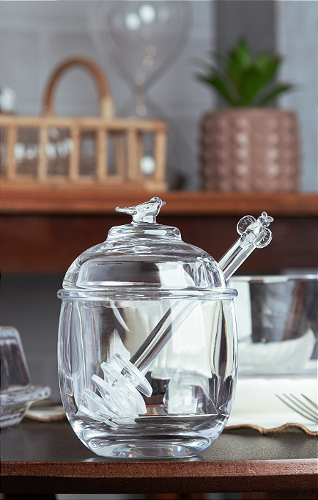 MELEIRA DE CRISTAL COM PEGADOR ABELHA E TAMPA BIRD 150ML - WOLFF