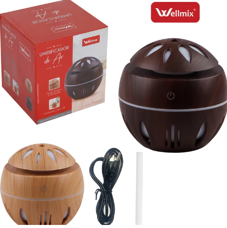 DIFUSOR UMIDIFICADOR DE AR LUZ E FLORES COM CABO USB - WELLMIX
