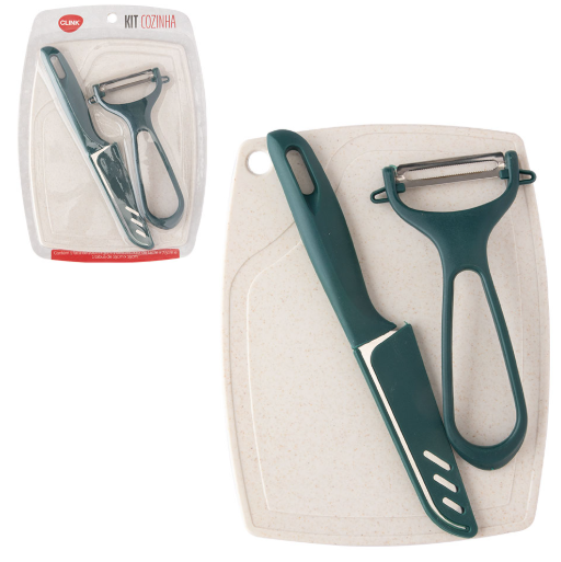 KIT TÁBUA, DESCASCADOR E FACA CINZA - CLINK