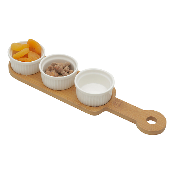 CONJUNTO 3 PETISQUEIRAS COM BANDEJA DE BAMBU 33X8CM - WOLFF