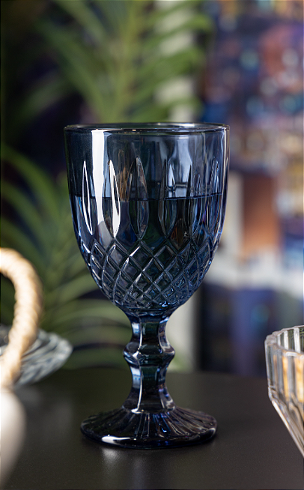 TAÇA DE VIDRO PARA ÁGUA GREEK AZUL ESCURO 345ml - WOLFF
