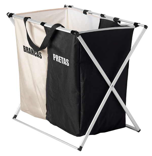 CESTO DE ROUPA PARA LAVANDERIA DE POLIÉSTER COM ALÇAS E 2 COMPARTIMENTOS DOBRÁVEL - LYOR